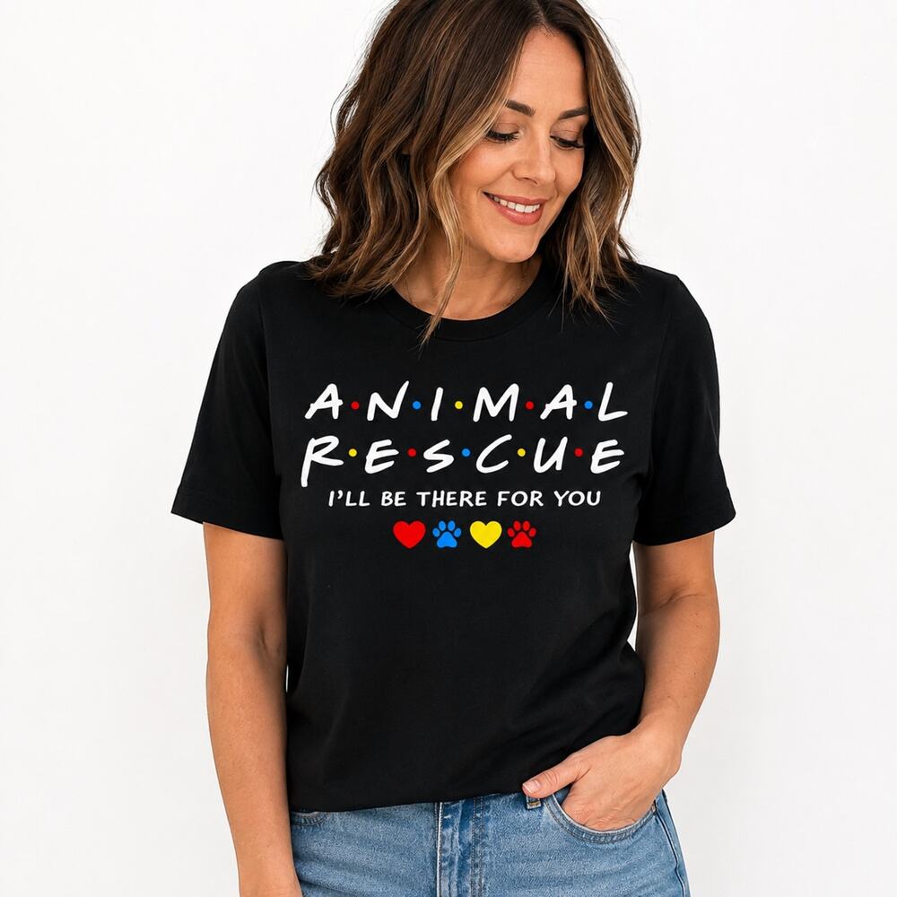 Animal Rescue Black Graphic T Shirt I’ll Be There For You Sz XL NWOT